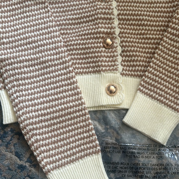 Rachel Parcell SET - Cream/Brown Scallop Cardigan XS + Knit Shorts S - NWT - Picture 11 of 15